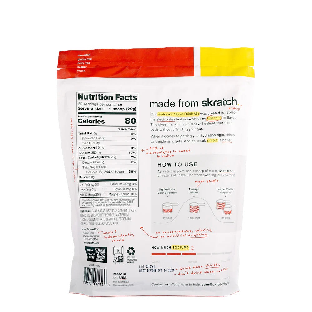 SKRATCH HYDRATION 60 SERVING BAG-STRAWBERRY LEMONADE