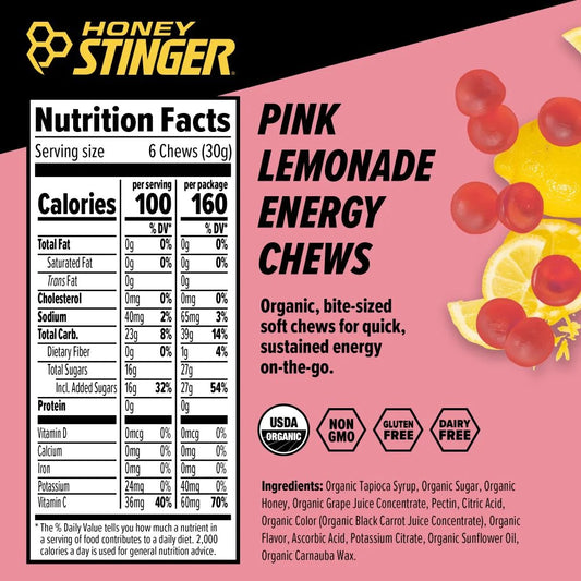 HONEY STINGER CHEWS-PINK LEMONADE
