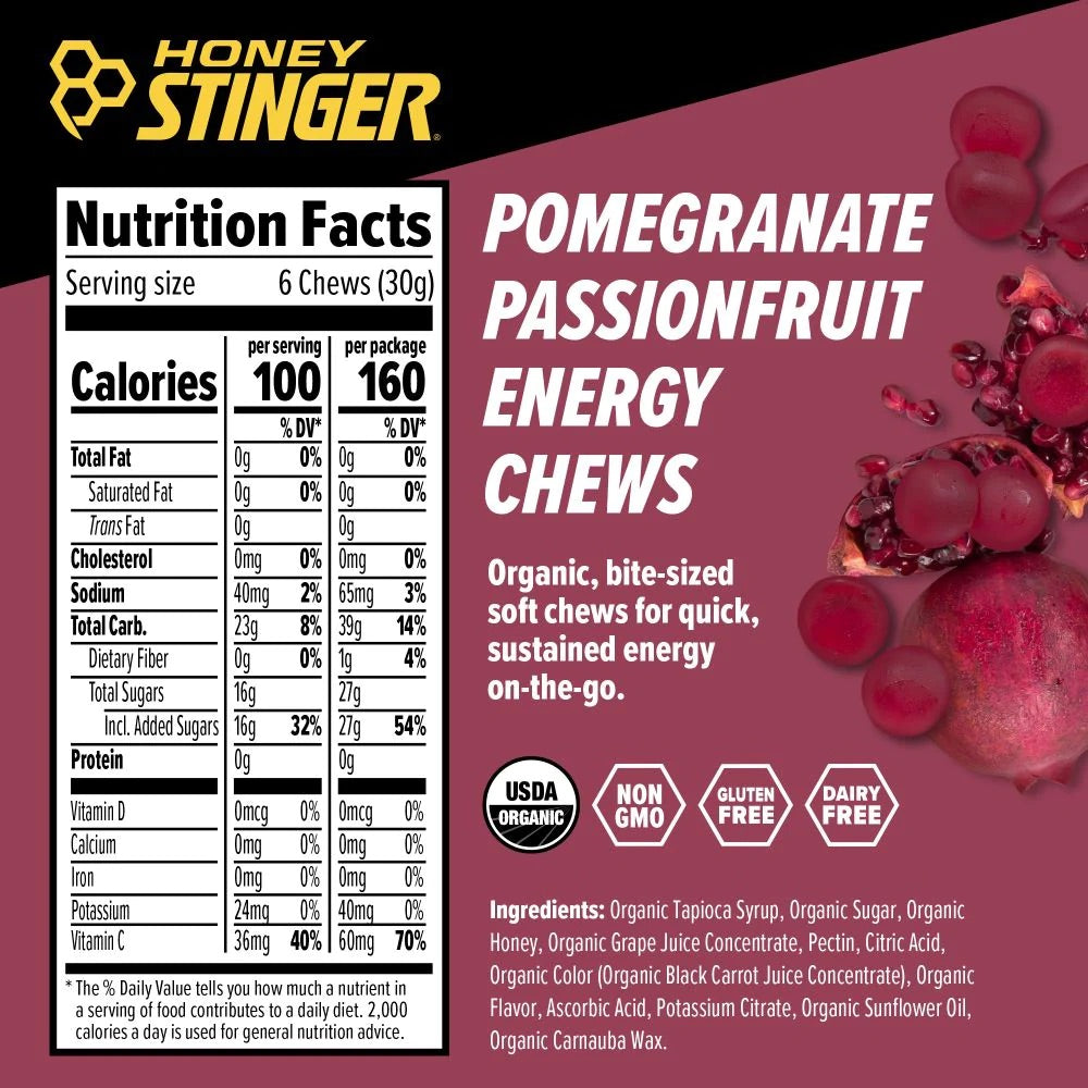 HONEY STINGER CHEWS-POMEGRANATE PASSIONFRUIT