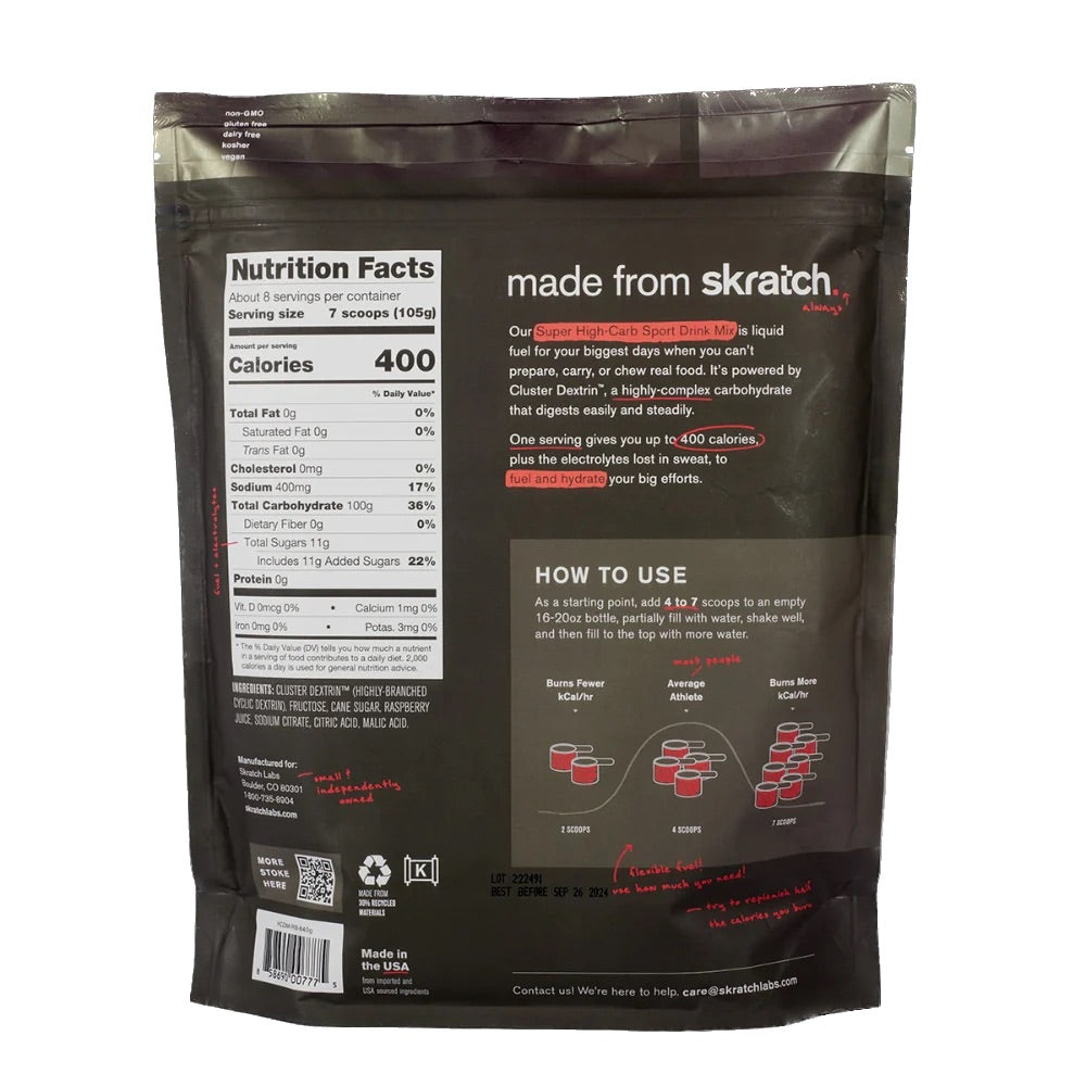 SKRATCH SUPER HIGH CARB 8 SERVING BAG-RASBERRY