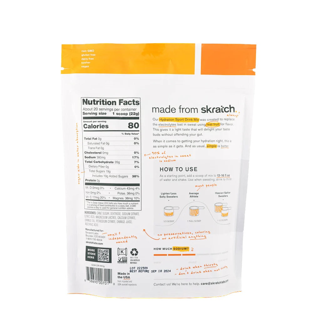 SKRATCH HYDRATION 20 SERVING BAG-ORANGE