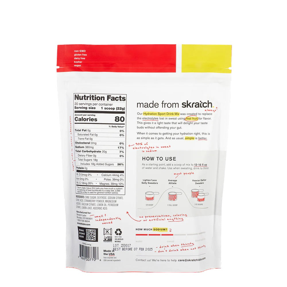 SKRATCH HYDRATION 20 SERVING BAG-STRAWBERRY LEMONADE